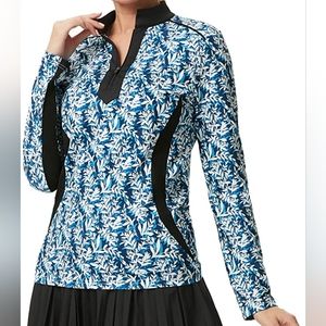 JACK SMITH Womens Long Sleeve Floral Zip Up Workout Shirt Size Medium